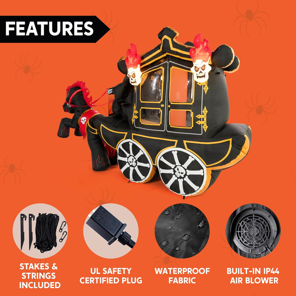 Joiedomi 10 Ft Long Halloween Inflatables Carriage Outdoor Decorations with H...