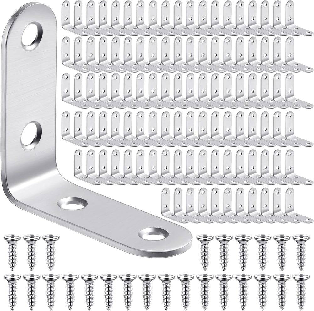 Pelopy 100 Pcs L Bracket Stainless Steel 90 Degree Brace, 1.97 x 1.97 Inch