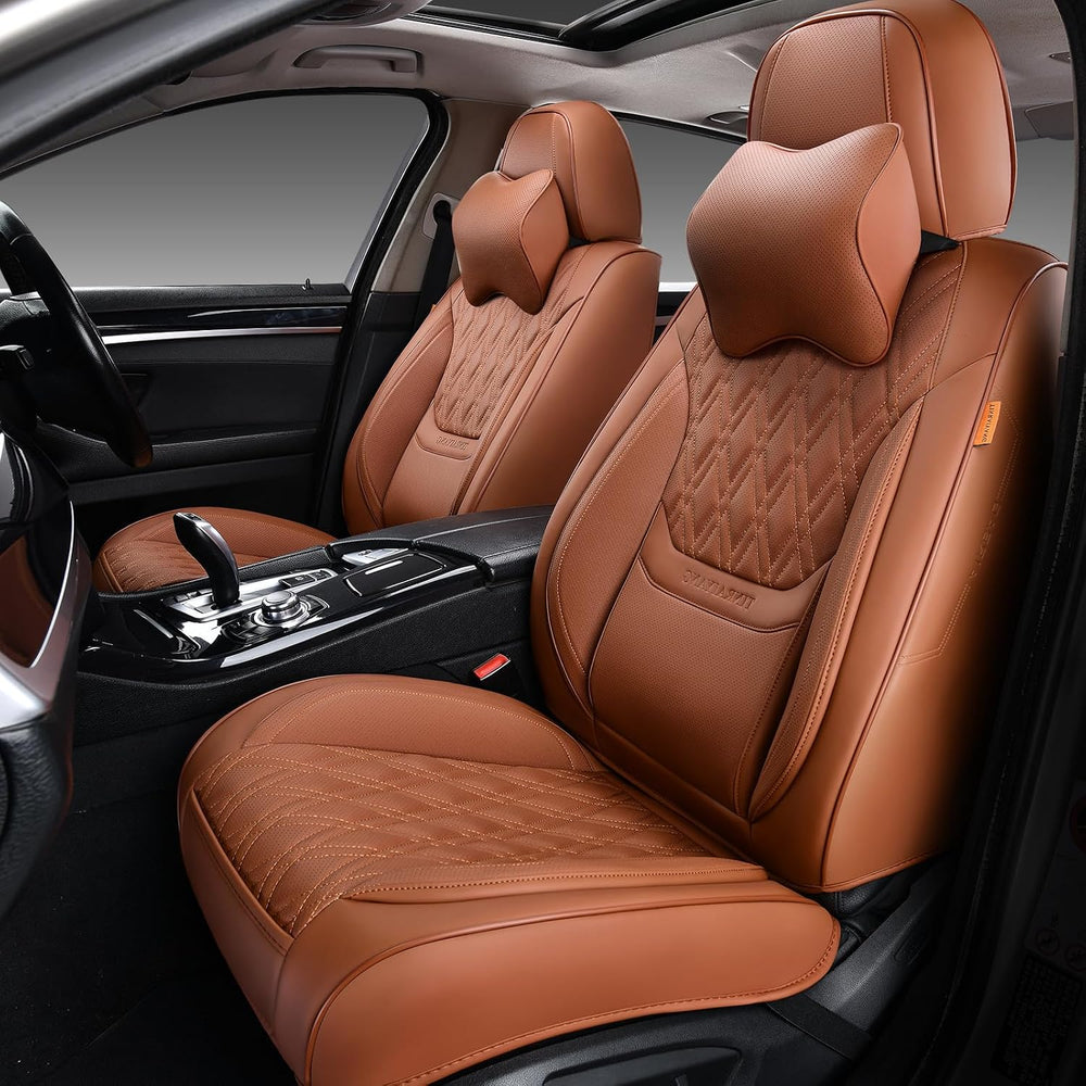 Car Seat Covers Full Set, Breathable Leather Automotive Front and Rear Seat C...