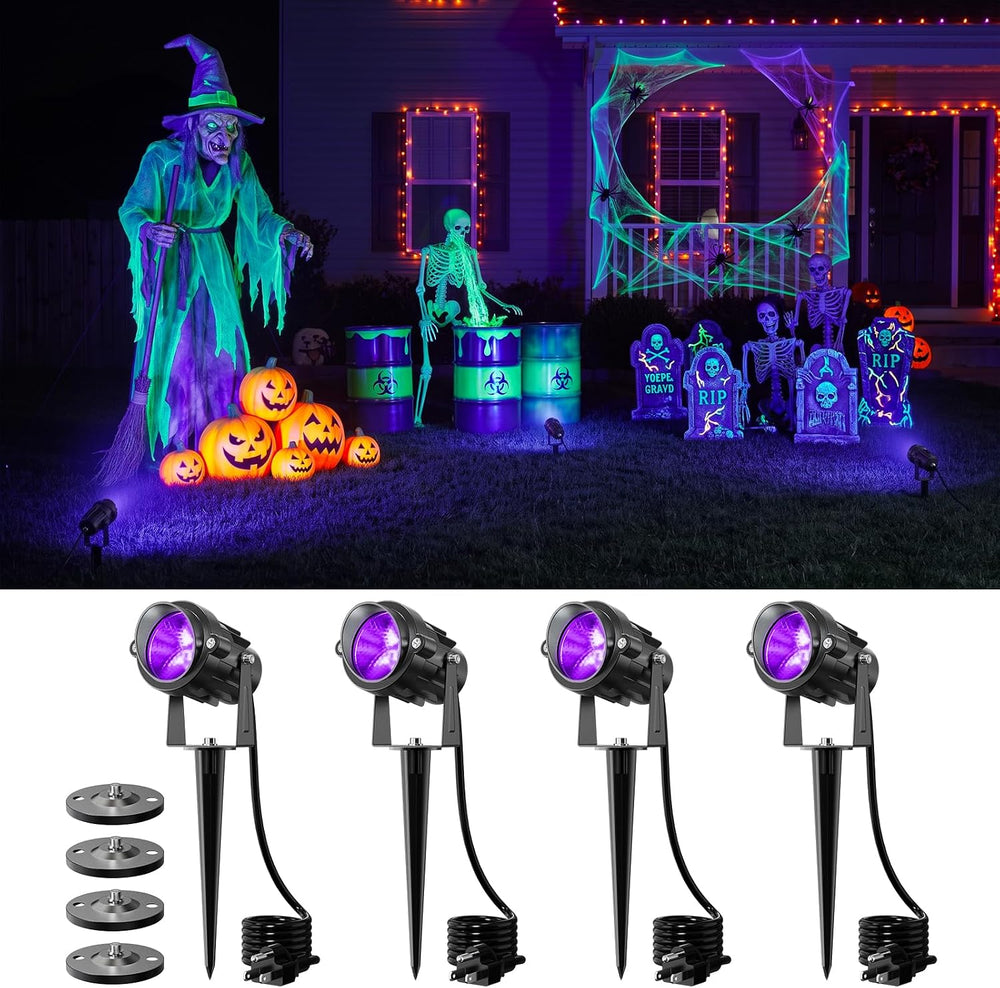 FALOVE 4 Pack 120V Blacklight Spotlight with 4.92ft Cord to Halloween Decor