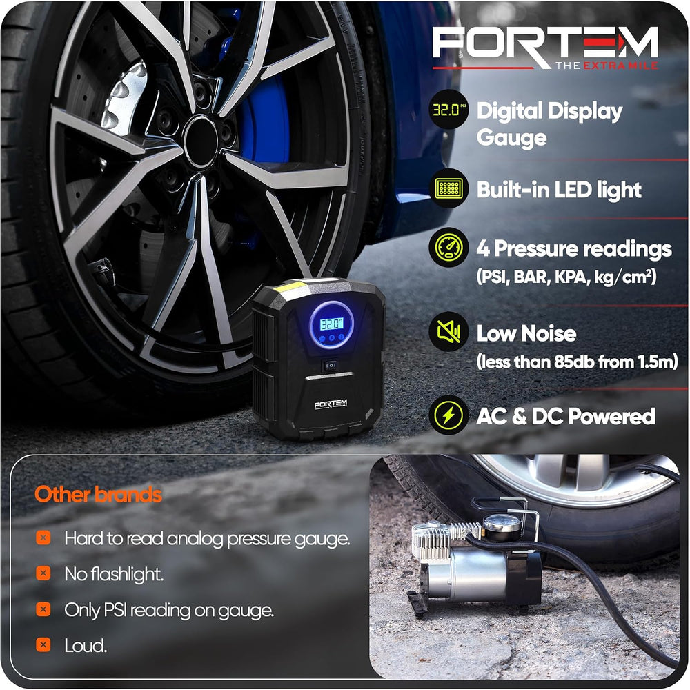 FORTEM Tire Inflator Portable Air Compressor - Air Pump for Tires & Bikes