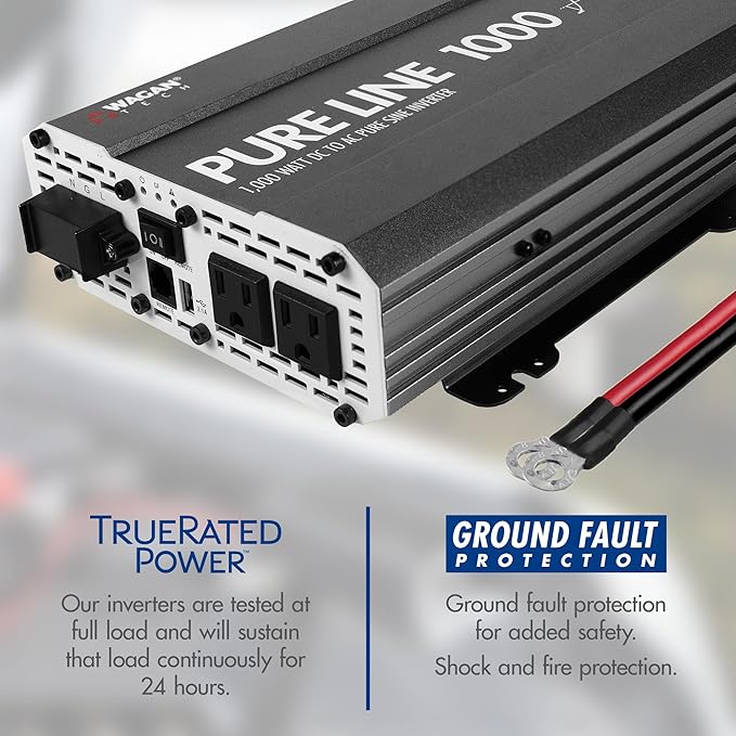Wagan EL3804 Pure Line Inverter 1000 Watt DC 12V to 110V AC Car Pure Sine Wave