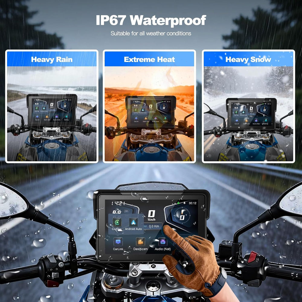 7" Waterproof Motorcycle GPS Navigation, CarPlay & Android Auto