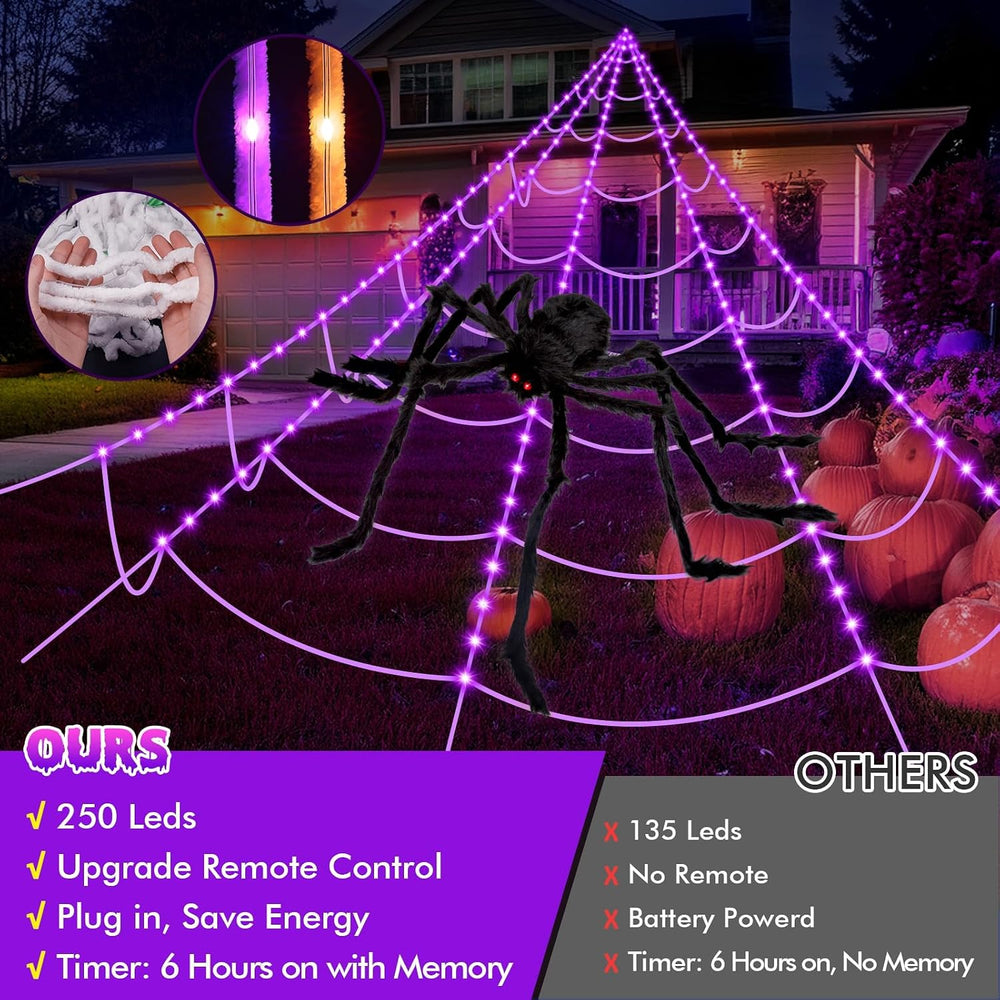 OCATO 200" Halloween Decorations Spider Web Lights Outdoor +59" Fak...