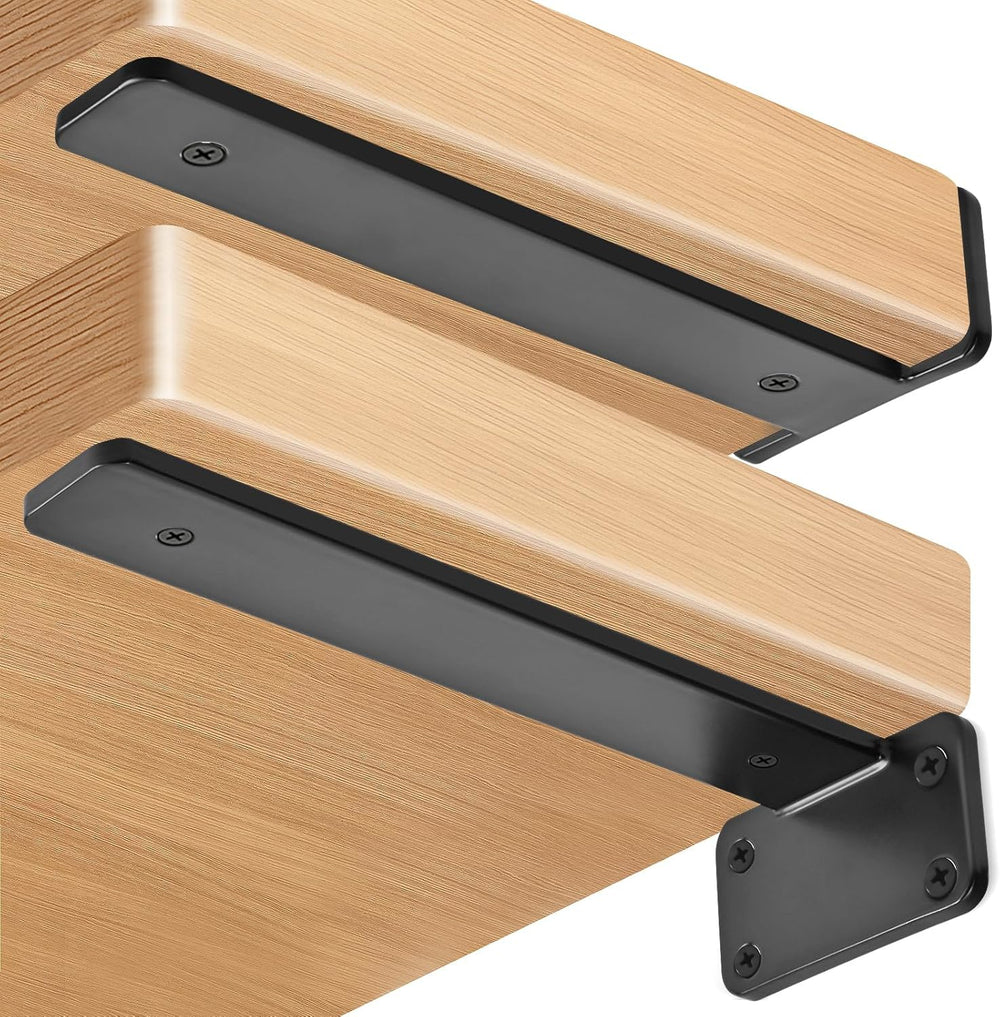 12 Pack - 16 inch Black Hidden L Shelf Bracket (1/5 Inch Thicked) Iron Floati...