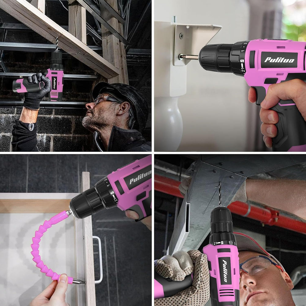 PULITUO Drill Set, 149-Piece Home Tool Set with 12V Pink Cordless Drill, Tool...