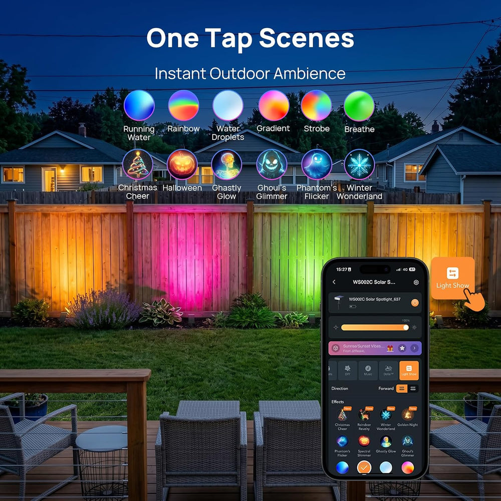 Consciot Smart Solar Spot Lights Outdoor, RGBTW Halloween Solar Lights