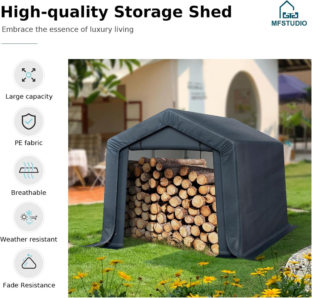 MFSTUDIO Portable Storage Shed 8x12ft, Garage Car Tents Motorcycle Carport