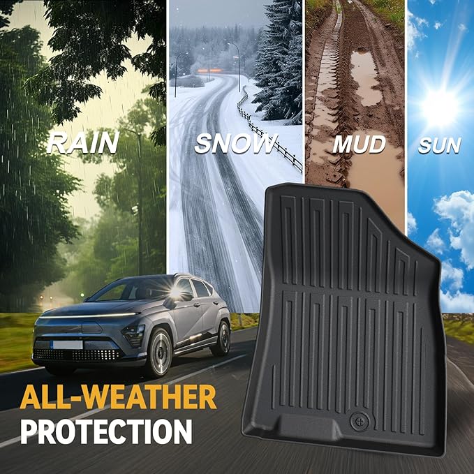 Floor Mats Set for 2024 2025 Hyundai Kona Gas, Full Coverage All Weather Floor