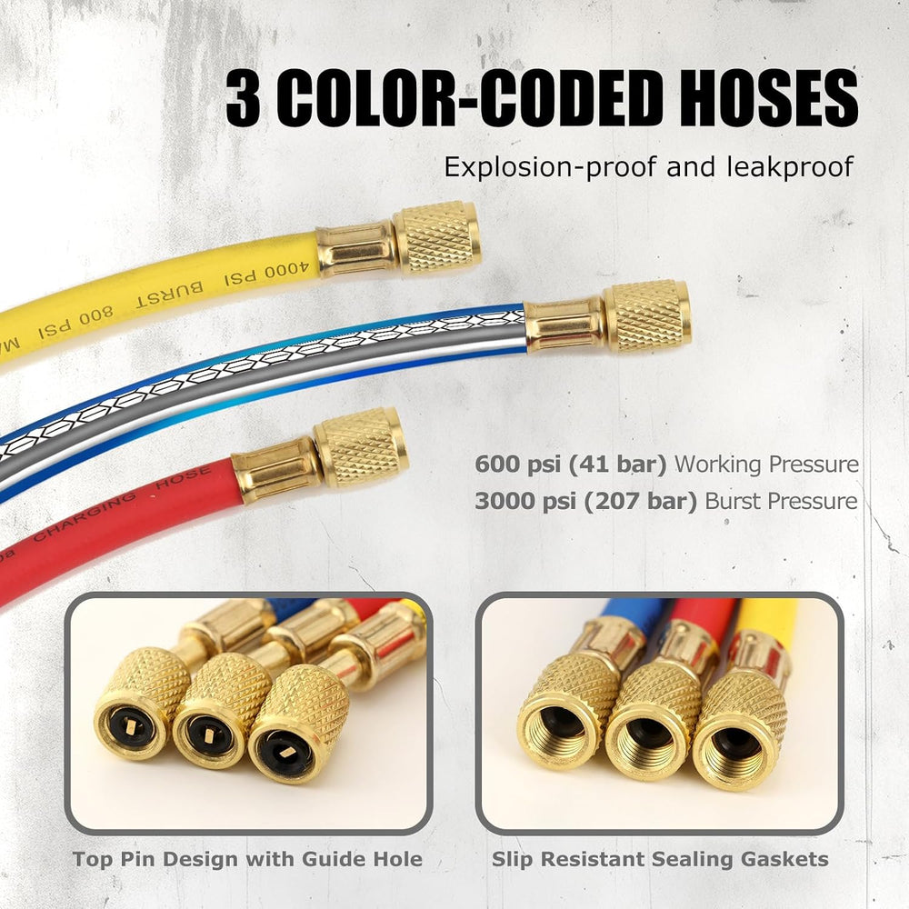 3 Way AC Manifold Gauge Set, Fits for R134A R12 R22 and R502 Refrigerants, wi...
