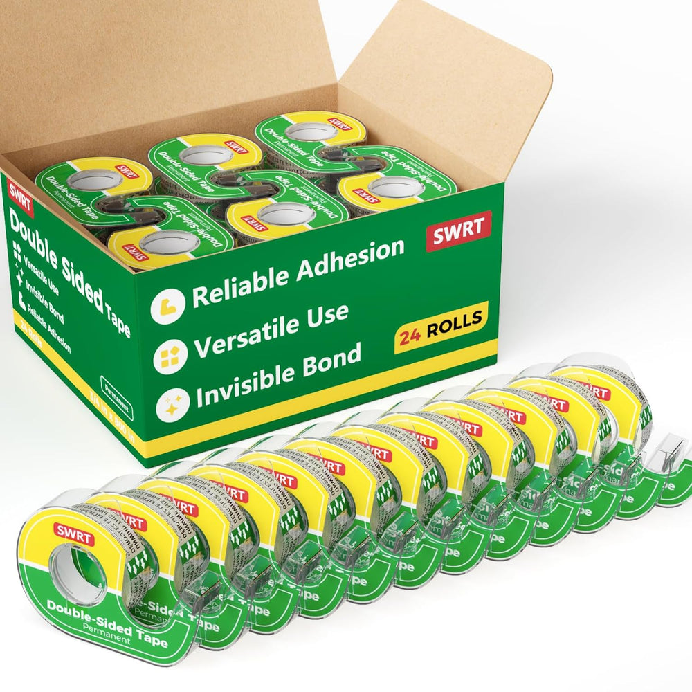 Double-Sided Tape, 1/2 in x 300 in, 24 Pack with Dispensers