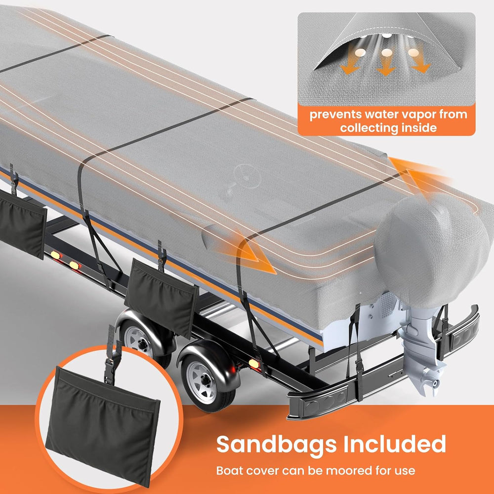 Jon Boat Cover 12ft with Motor Cover, 1200D Heavy Duty Boat Cover