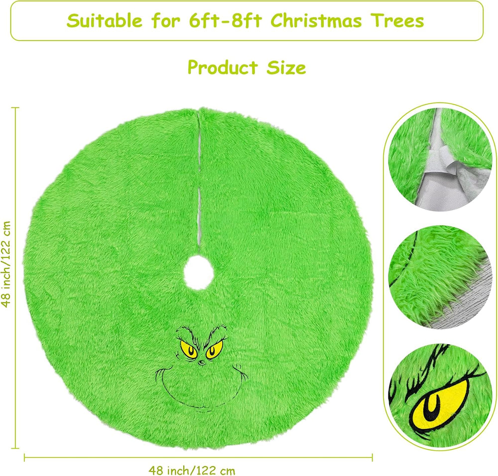 48 inch Green Christmas Tree Skirt, Plush Faux Fur Xmas Tree Skirt | Whimsica...