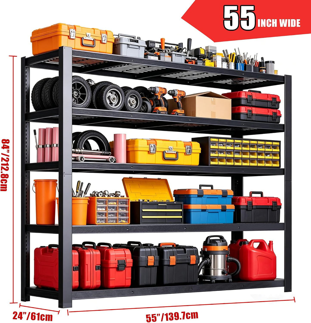 84" H Heavy Duty Wire Garage Shelving, 5-Tier Adjustable Industrial Meta...