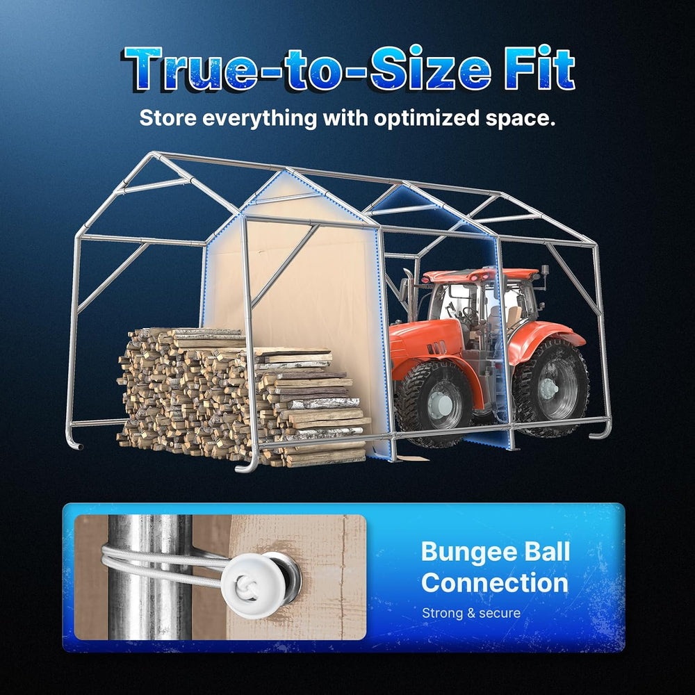 10X15 ft Garage Shelter Steel Metal Peak Roof Portable Storage Shed Carports ...