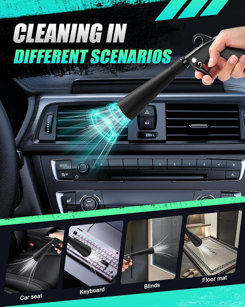 Kaitnax Car Cleaning Gun with 360° Nozzle & Dust Brush | High Pressure Ai...