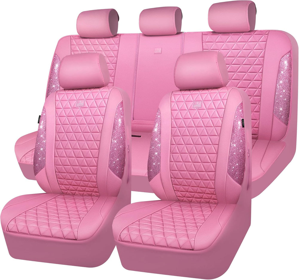 CAR PASS Bling Diamond Pink Leather Car Seat Covers Full Sets Interior Sets, ...
