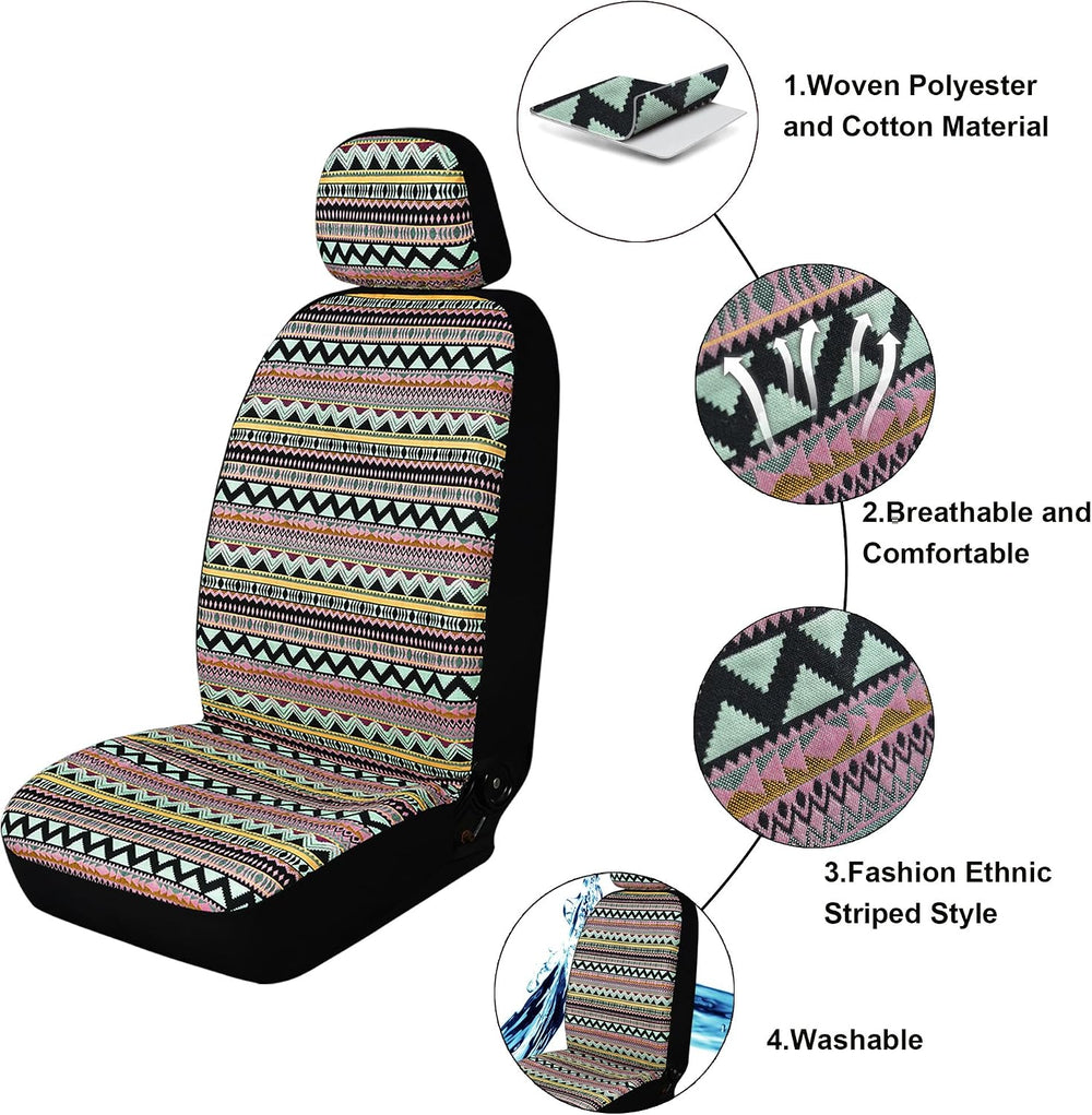 Baja Saddle Blanket Front Car Seat Covers Boho Striped Woven Covers