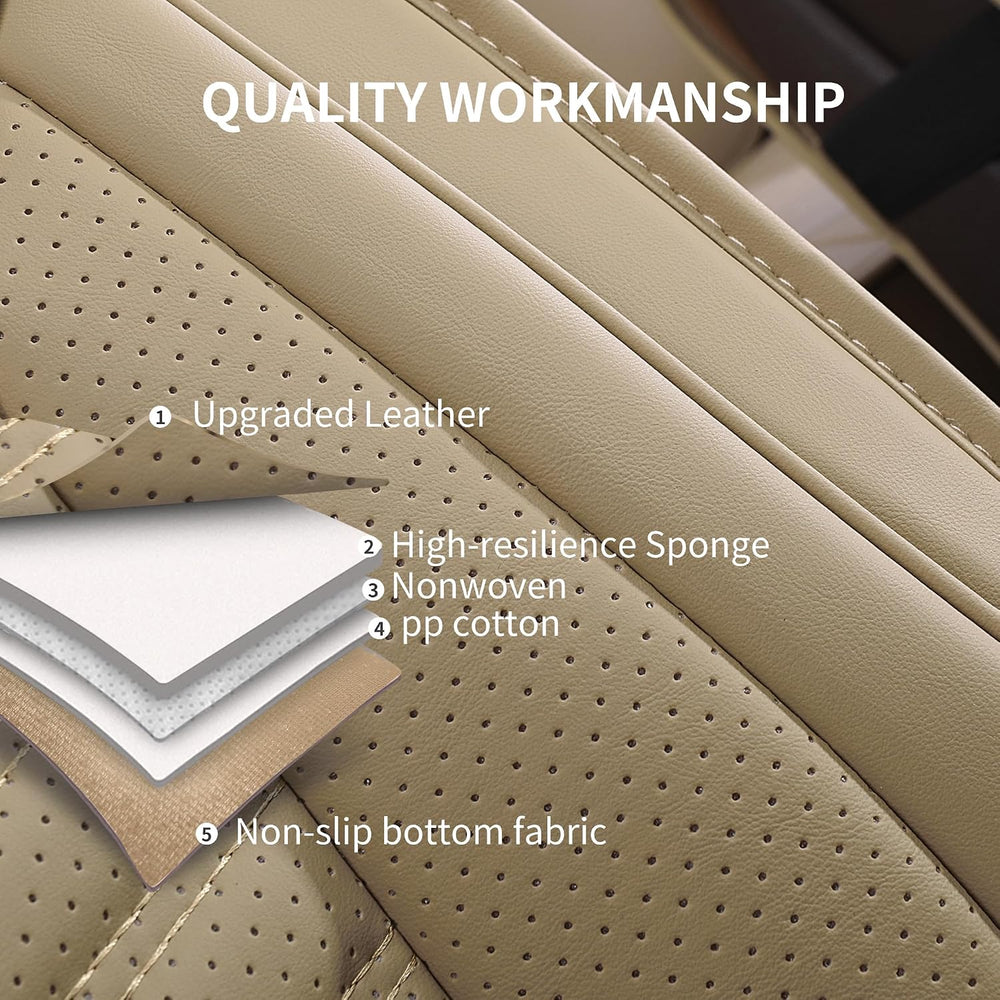 Nappa Leather Car Seat Covers Front Seats, Beige Car seat Protector, Waterpro...