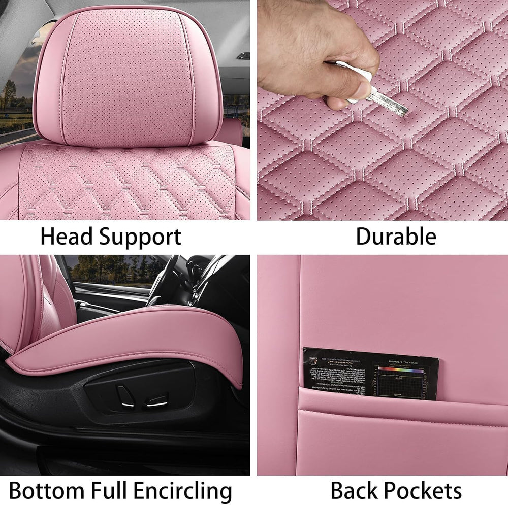 Pink Car Seat Covers Full Set,5 Seat Leather Seat Covers for Cars