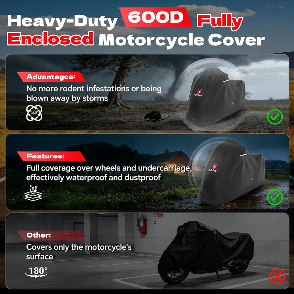 Full Enclosed Motorcycle Cover,600D Waterproof Motorcycle Cover Outdoor/Indoo...