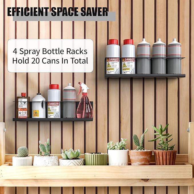 4 Pack Wall-Mounted Spray Bottle Holder, Aerosol Spray Can Holder Storage Rack