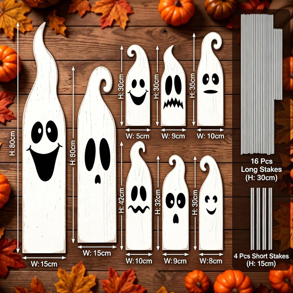 Sintuff 8 Pcs Halloween White Ghost Yard Signs Outdoor with Stakes