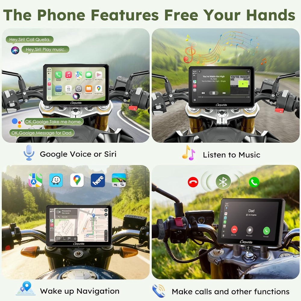 Carpuride W712DT 7" for Motorcycle CarPlay & A-Auto & TPMS &...