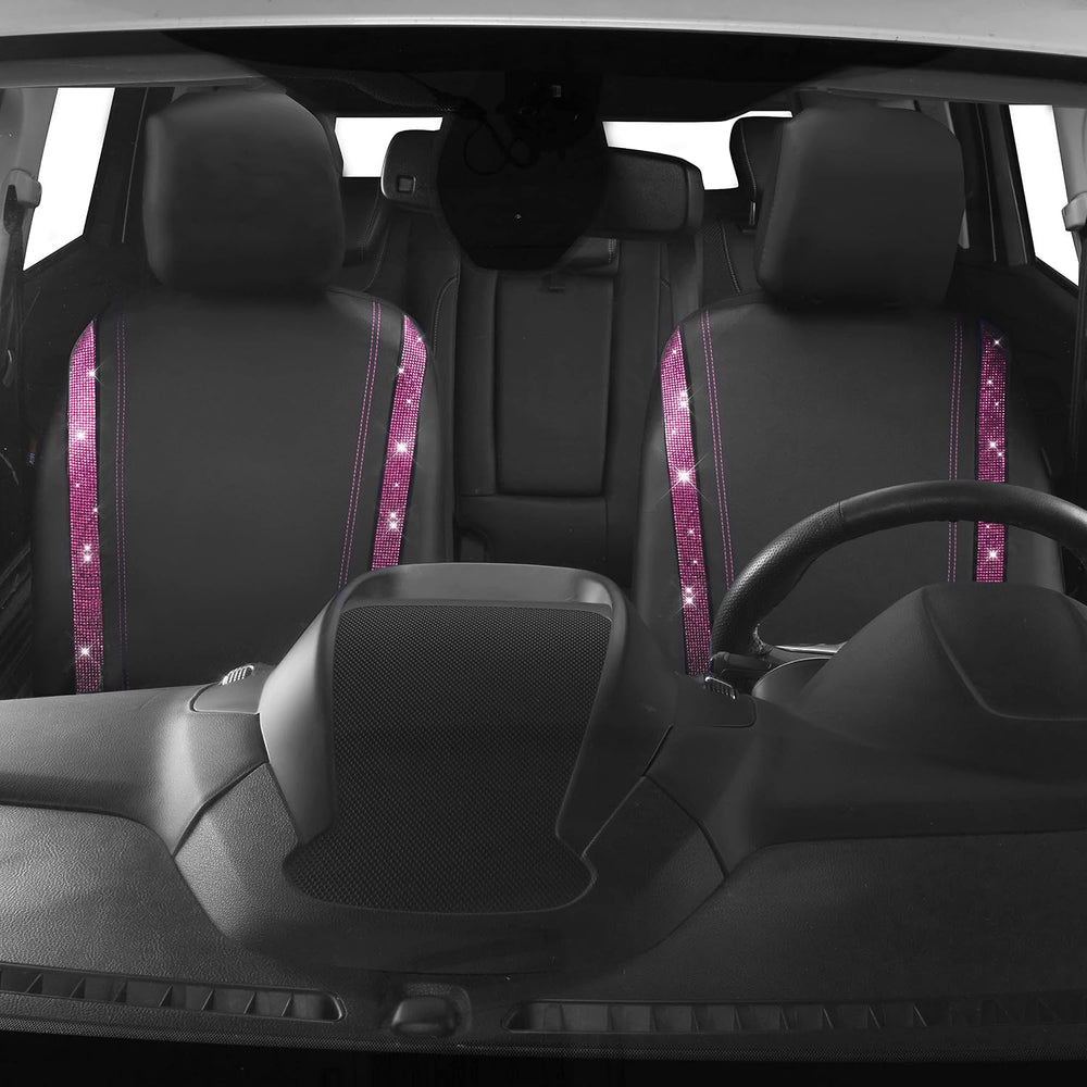 CAR PASS Leather Bling Diamond Car Seat Covers 2 Front Interior Sets, Waterpr...