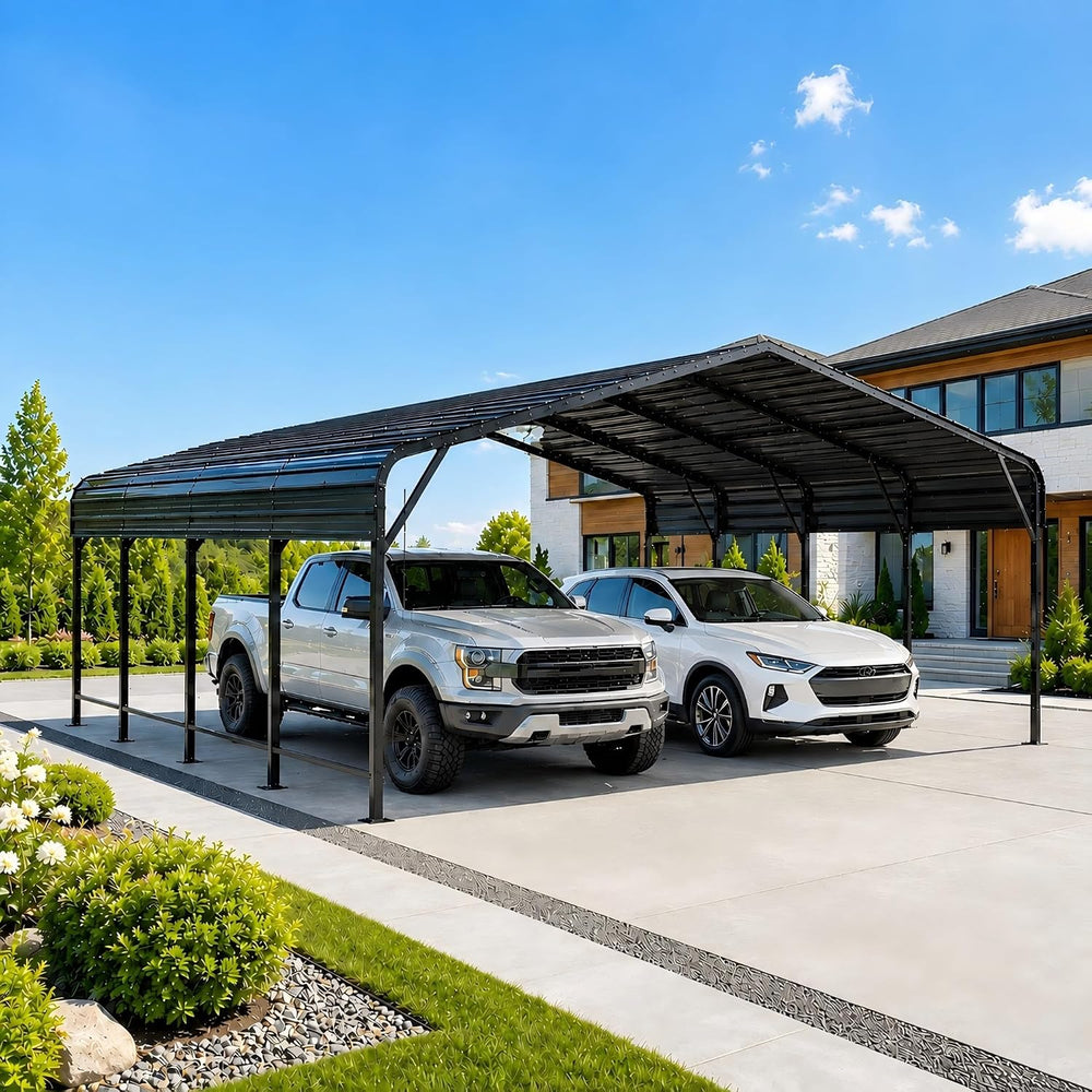 20x20 Heavy-Duty Metal Carport, Galvanized Steel Shelter for Pickup Trucks, B...