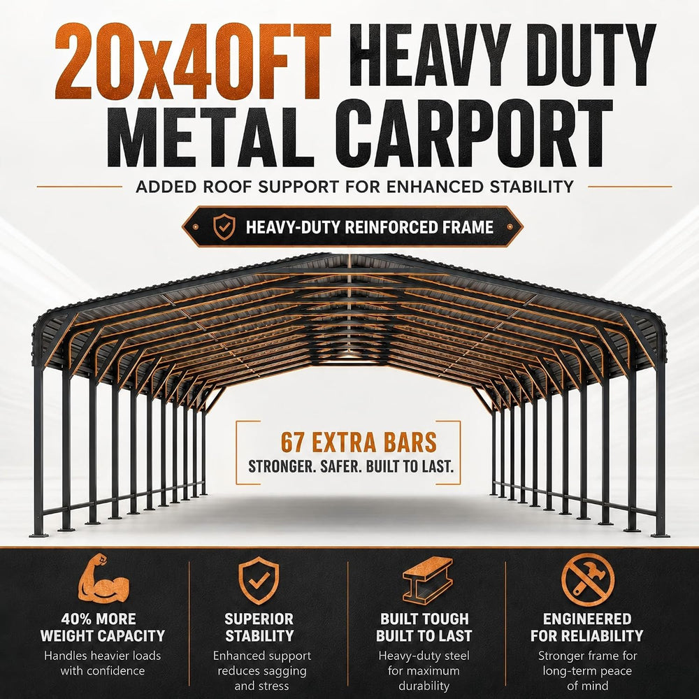 20x40 FT Heavy Duty Metal Carport with Reinforced Base,Galvanized Steel Vehic...