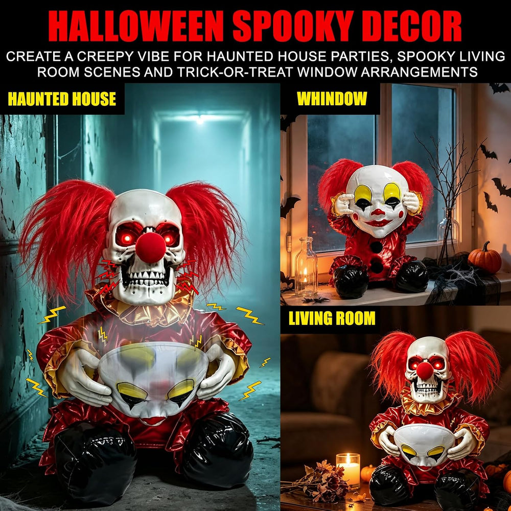 Scary Halloween Animatronics Clown Decoration for Haunted House Party Decor