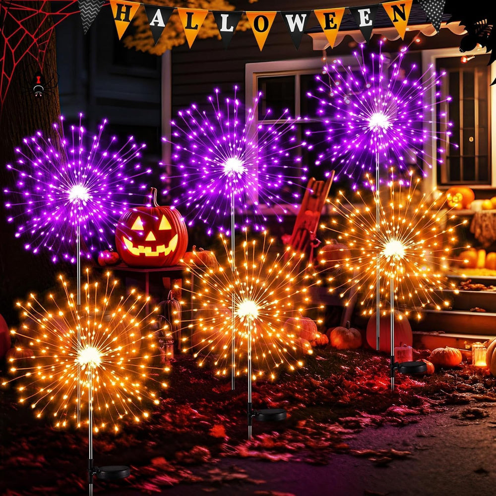 Tujoe 9 Pcs Halloween Solar Firework Lights, Orange Purple Dual