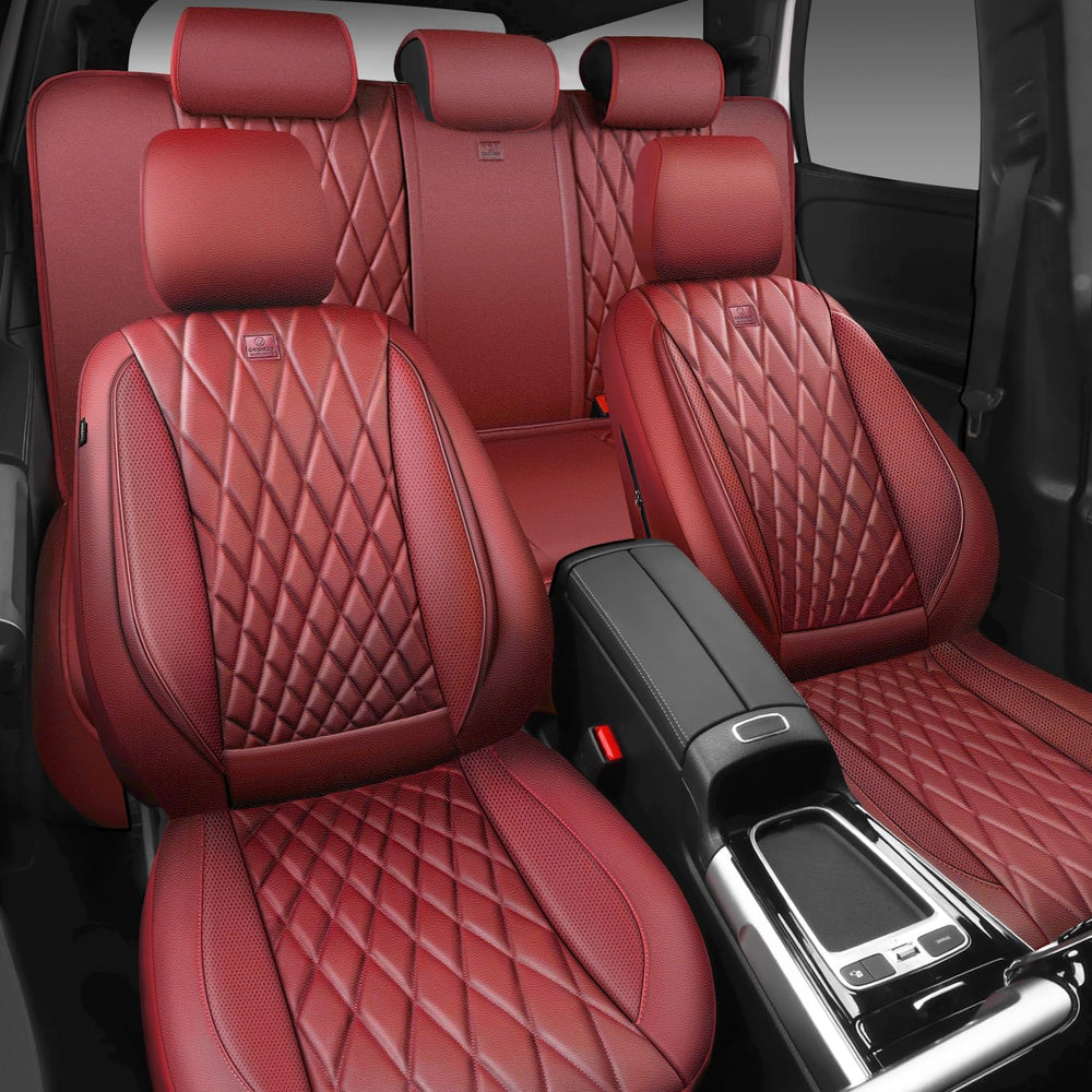 CAR PASS Piping Luxury Faux Leather Seat Covers Full Set, Premium Delux Anti-...
