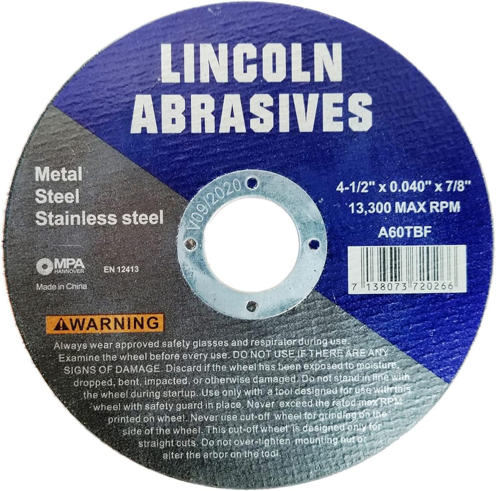 50 Pack 4.5" Cut-Off Wheels Lincoln Abrasives .040" Metal & Sta...