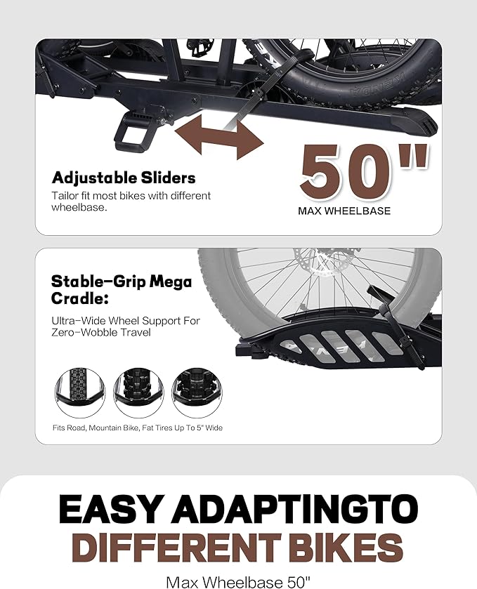 E-Bike Rack with Ramp, Hitch 2 Bike Rack, 200 lbs Capacity Electric Bike Carrier