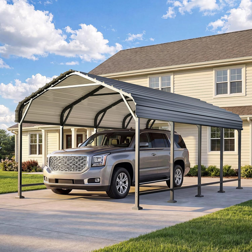 Aoxun 12x20 FT Metal Carport Heavy Duty Carport Garage with Enhanced Base