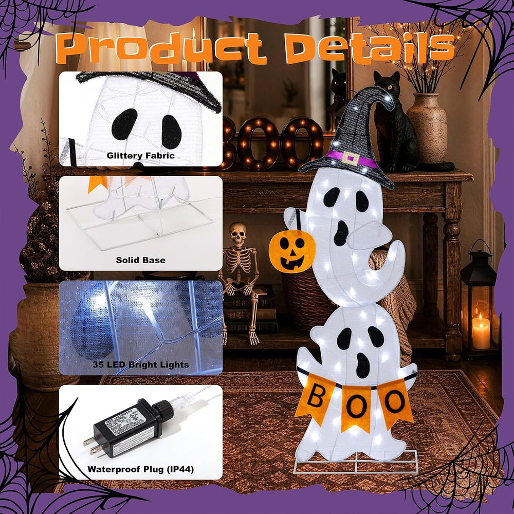 36" Lighted Halloween Ghost Decorations with 35 LED