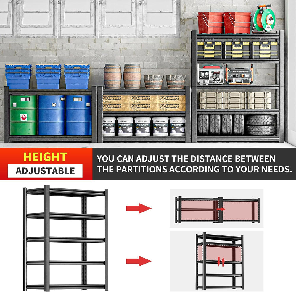 Garage Shelving Unit - 5-Tier Adjustable Metal Storage Shelf - Heavy Duty Ind...
