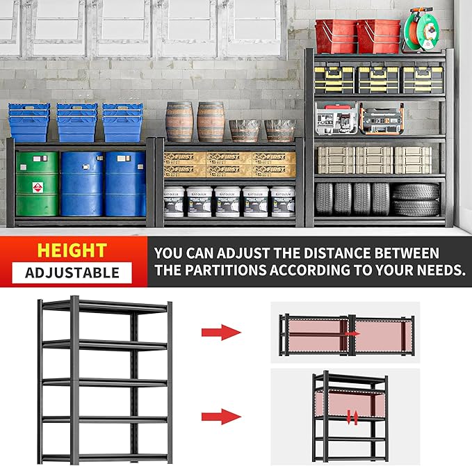 5 Tier Heavy Duty Metal Shelving Unit, Industrial Storage Shelf