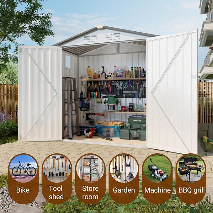 8x5.7x6FT Storage Shed, Outdoor Galvanized Steel Garden Shed