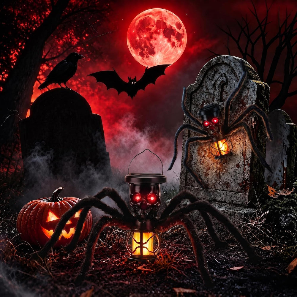 2 Pack Halloween Skull Solar Lights Outdoor with Spider Leg, Fexible
