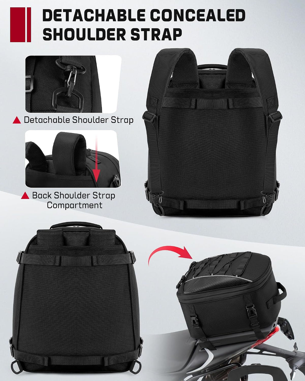 RAINSMORE Motorcycle Tail Bag 22-34L Expandable Motorcycle Rear Seat Bag