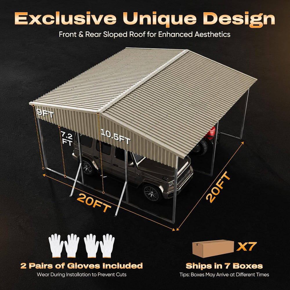 Quictent Heavy Duty 20x20FT Metal Carport with Front & Rear Sloped Roof