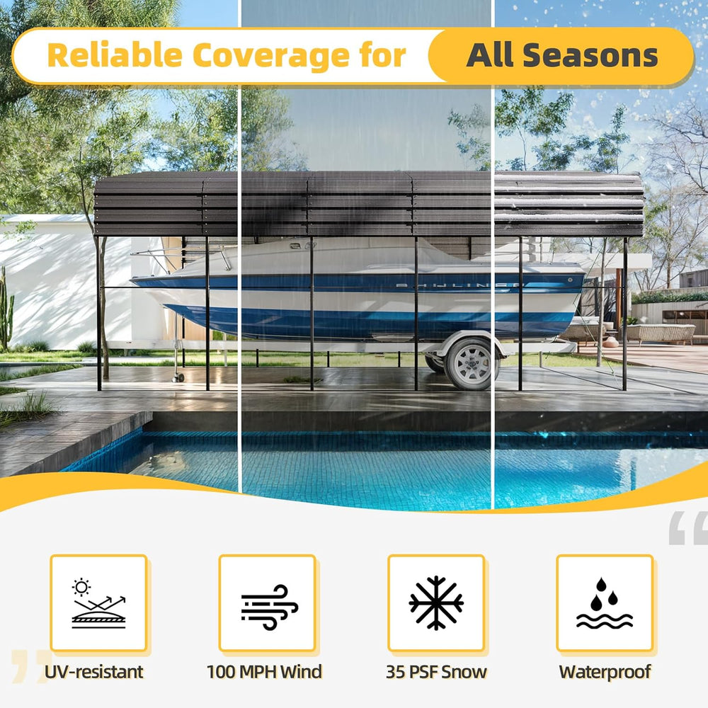 EROMMY 14x25x13 FT RV Metal Carport, Heavy Duty Galvanized Steel Roof Shelter...