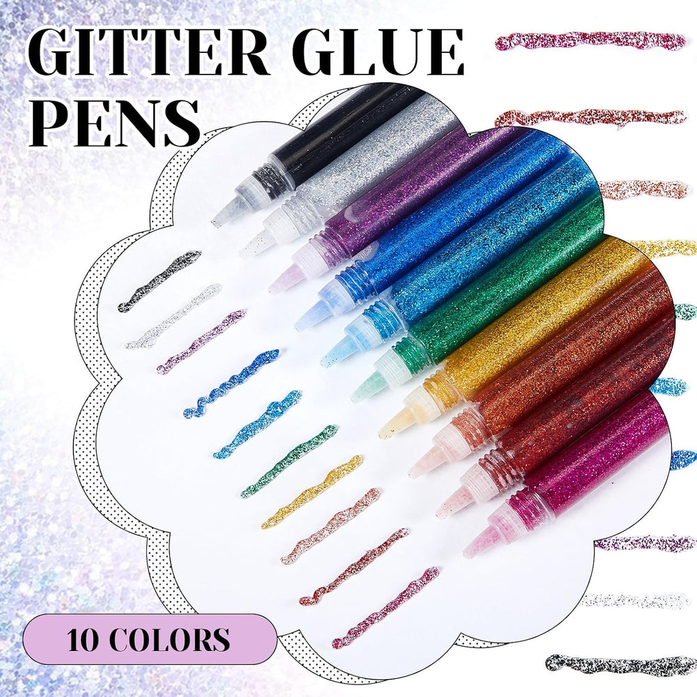 Fullhawl 200 Pcs Glitter Glue Pens Non-Toxic for Art Projects, 10 Colors