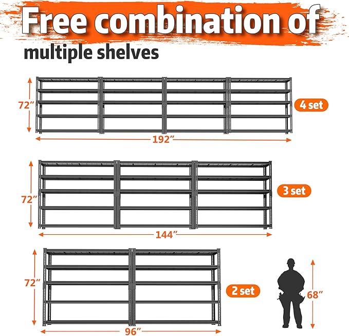 Storage Shelves Heavy Duty, 5-tier Adjustable Metal Industrial Utility Shelf ...
