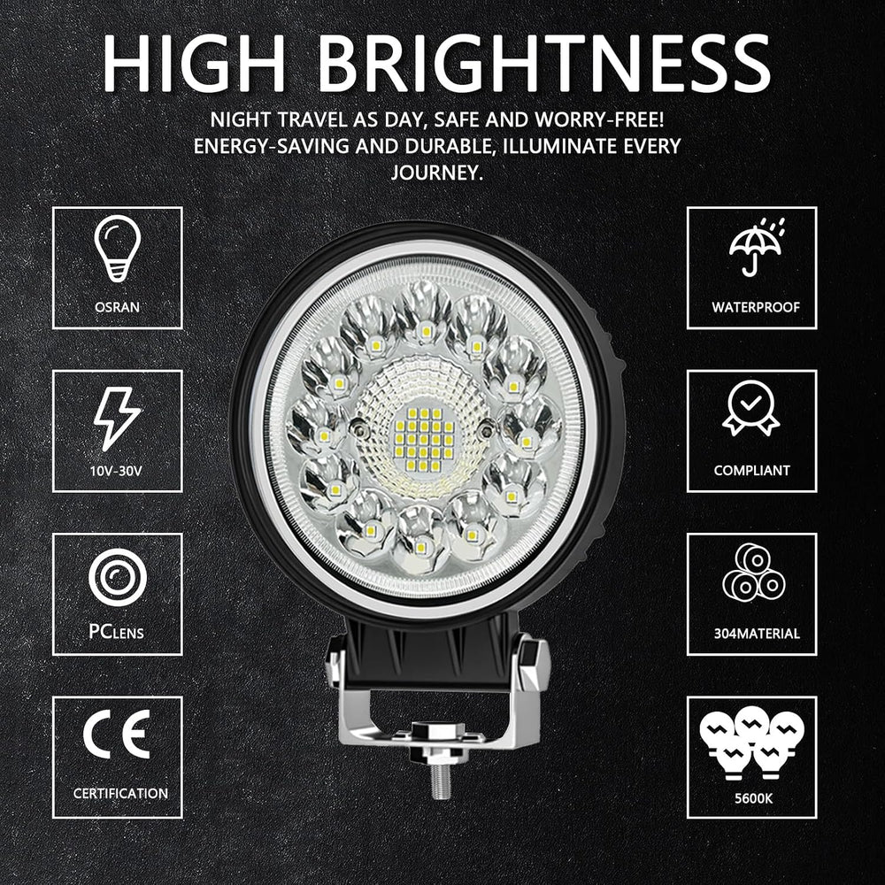 LED Tractor Work Lights, 4 Inch LED Pods Lights 99W Round 12V 24V Spot Beam L...