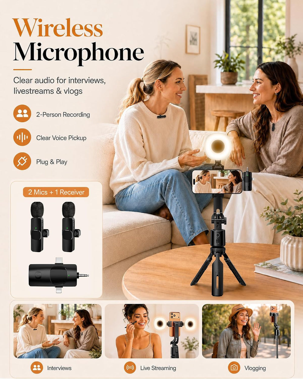 UBeesize 71" Vlogging Kit, Face Tracking Tripod, Desk Stand, Mics & ...