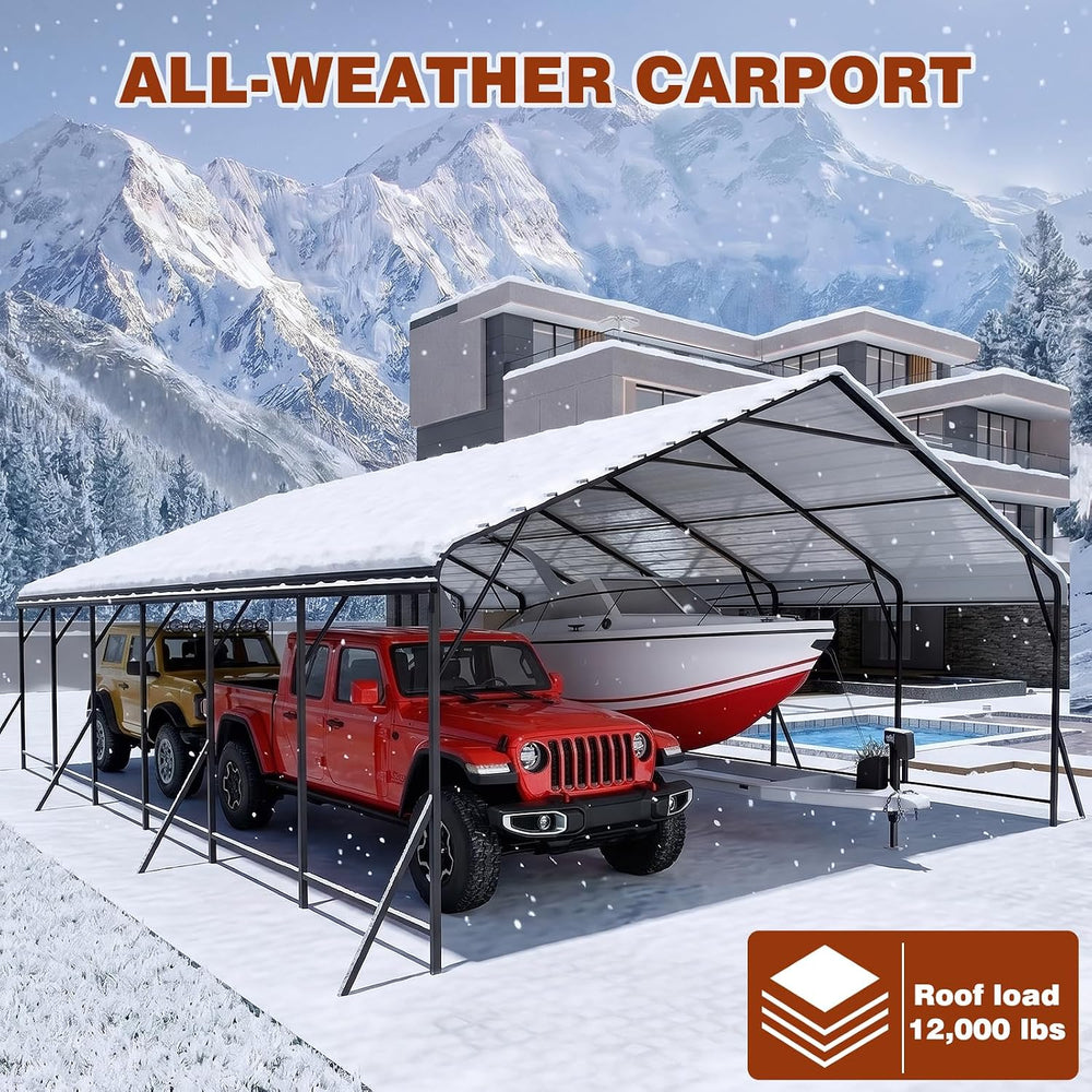 20x30 FT Heavy-Duty Metal Carport, Galvanized Steel Car Canopy with Reinforce...